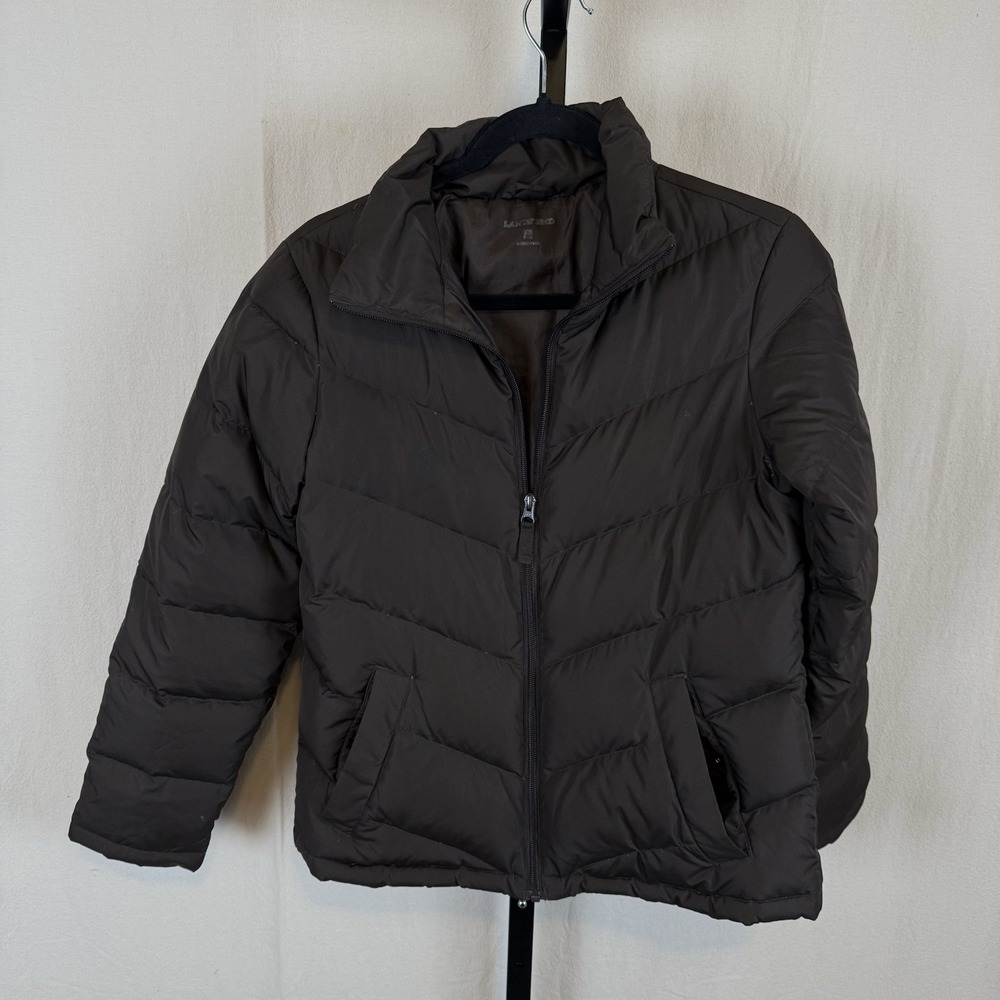 Lands End Puffer Jacket Women XS BrownHigh Neck Full Zip Long Sleeve Down